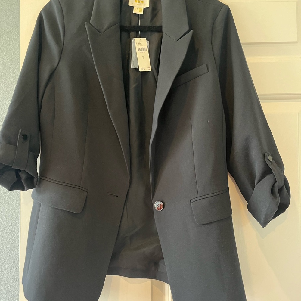 Mauve Black Tailored Blazer with Ruched Sleeves
